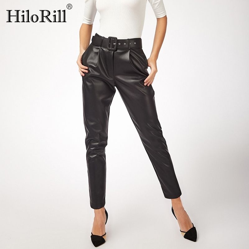 high waisted black faux leather pants