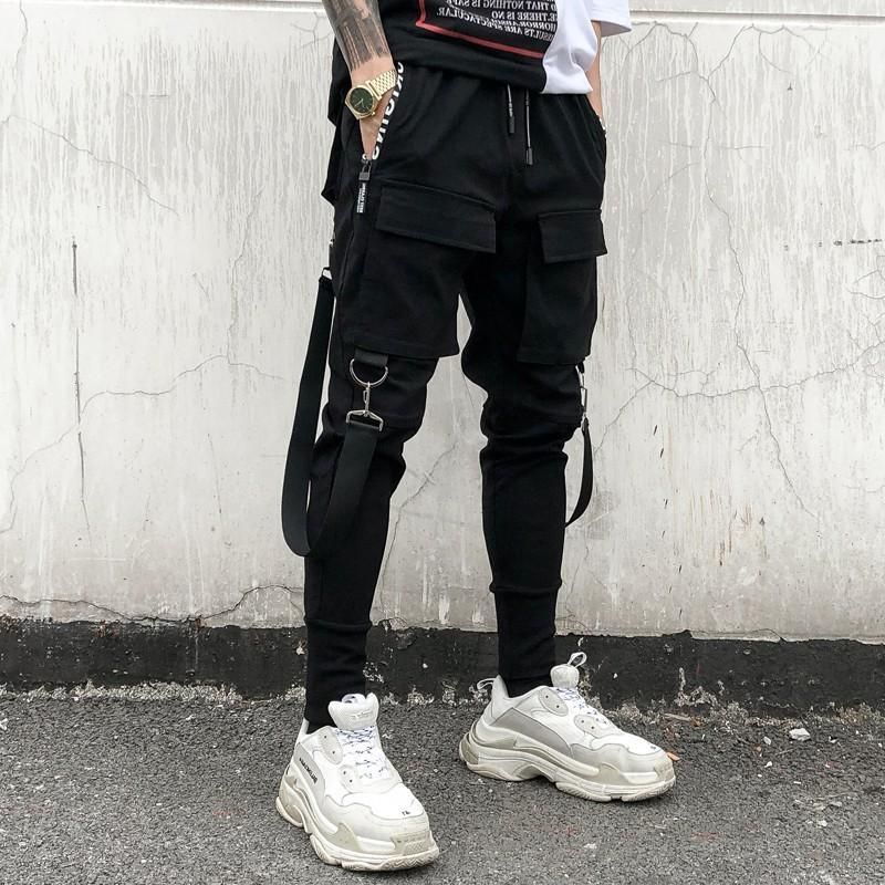 Compra Pantalones Para Hombres Hip Hop Joggers Hombre Harem Black Multi  Pocket Cintas Deportes Streetwear Cargo Hombres Japonés Streetwear1 Barato  | Entrega Rápida Y Calidad | Es.Dhgate