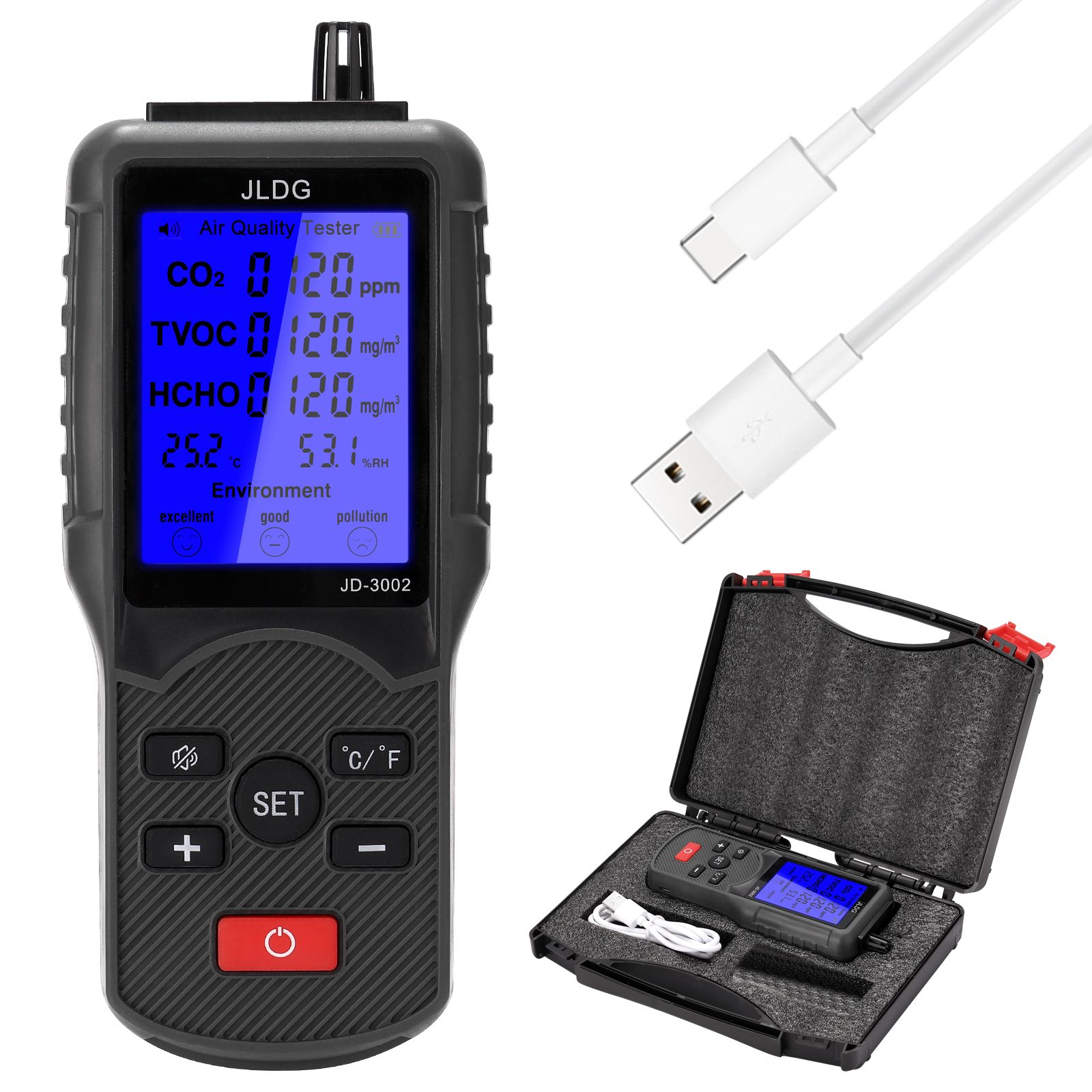 متعددة الوظائف جودة الهواء تستر Co2 Tvoc متر درجة الحرارة الرطوبة جهاز قياس ثاني أكسيد الكربون مراقب الغاز كاشف من عند Llook 432 42ر س Kr Dhgate Com