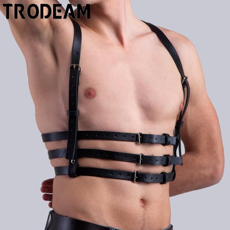 Cinturones Trodeam Black PU Cuero Hombres BDSM Correa Corta Cinturón Tusmán Ajustable Cuerpo Gótico Arnés