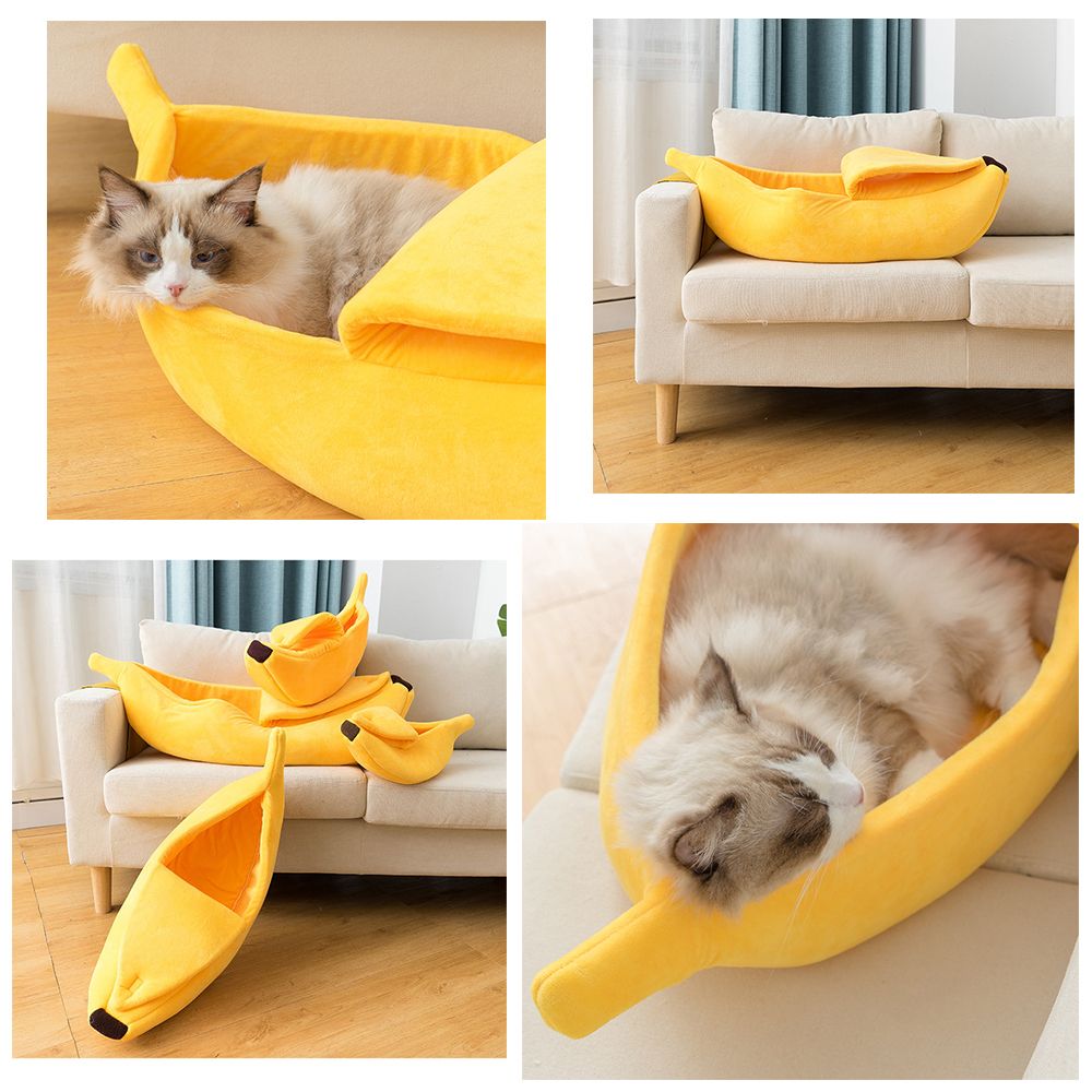 Pet Sleeping Bed Cute Banana Shape Winter Warm Dogs Cats Kennel House Soft Sofa 