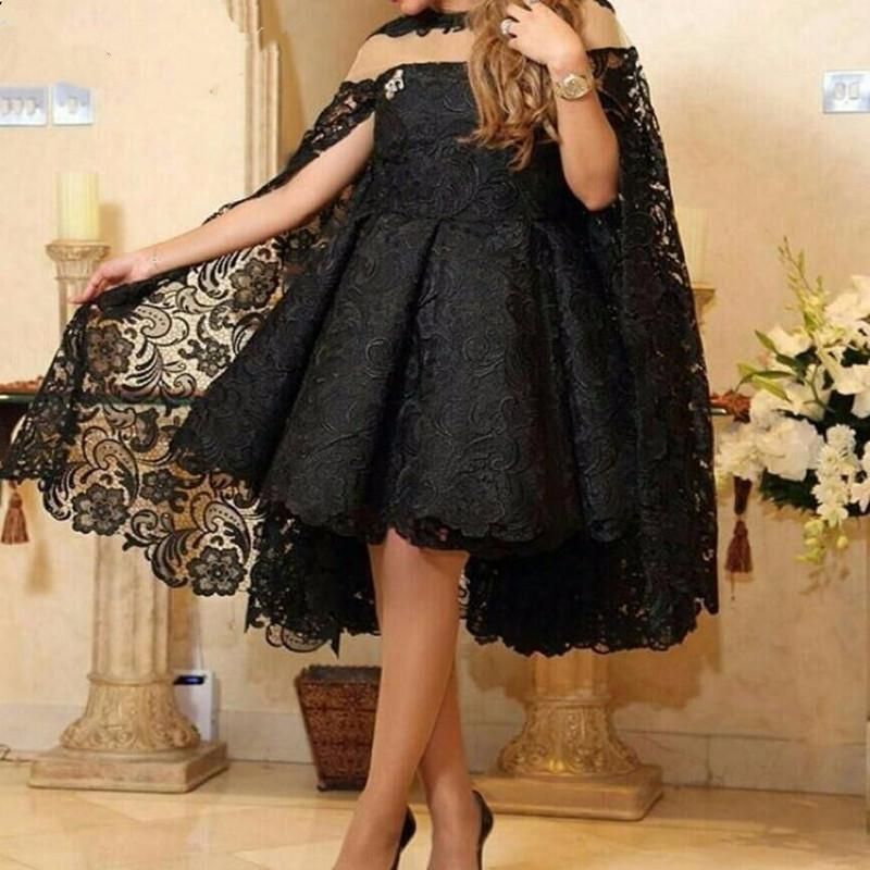 2021 Diseñador Encaje Vestidos de fiesta Negro Corto Tamaño Saudita Arabia Saudita Techo Corta Bata de 2021 Diseñador Encaje Vestidos de fiesta Negro Corto Tamaño Saudita Arabia Saudita Techo Corta Bata de