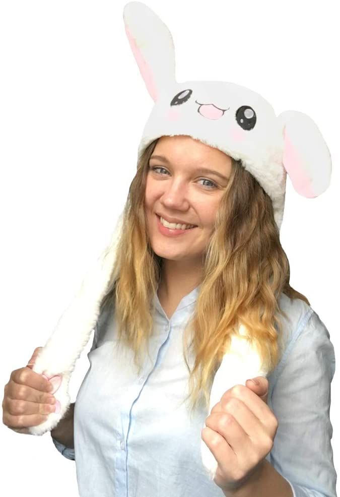 Chapeau de lapin avec oreilles en mouvement Mignon Drôle de chapeau Lapin  Peluche Casquette Oreille Mobile Earflap Airbag Cap