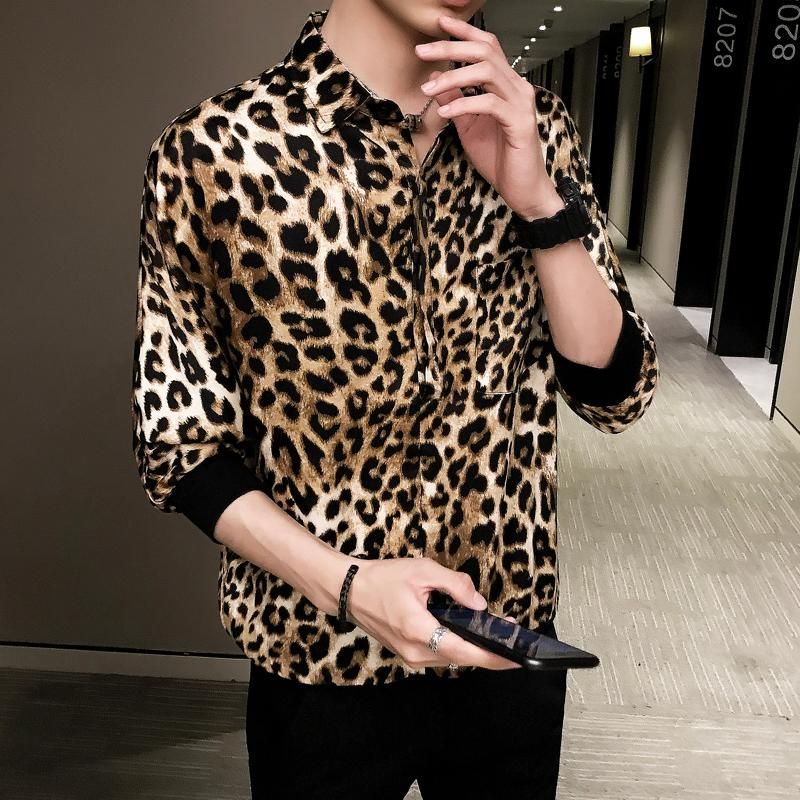 Quality Sexy Leopard Print Shirt Men 
