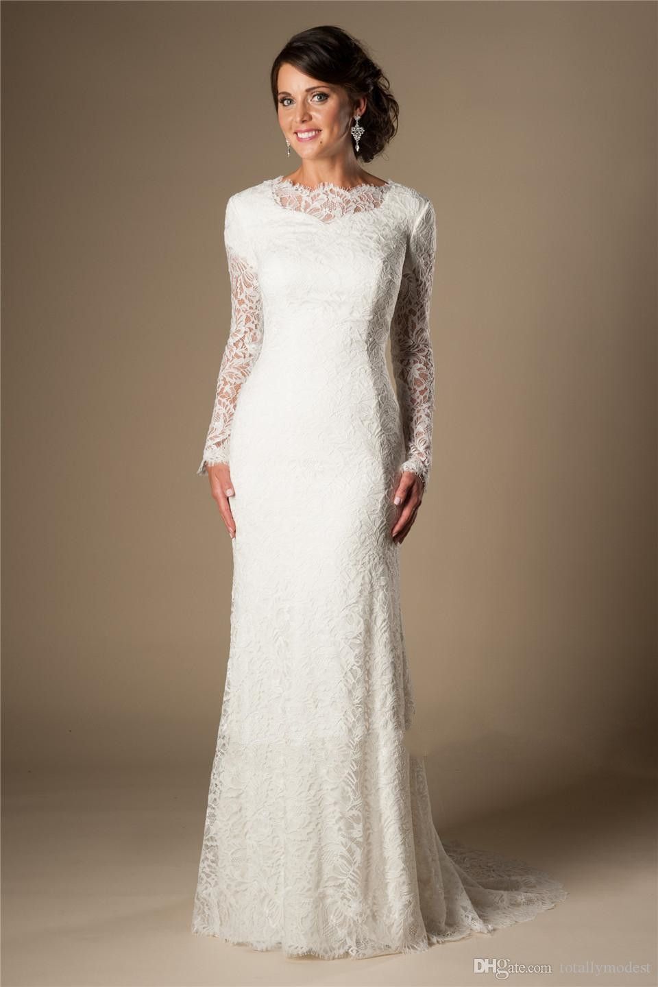 Compra Vintage 1950s Lace Sirena Modesta Vestidos De Novia Con Mangas  Largas Recepción Simple Ensayo De Ensayo Vestido De Boda Vestido De Noiva  Barato | Entrega Rápida Y Calidad | Es.Dhgate
