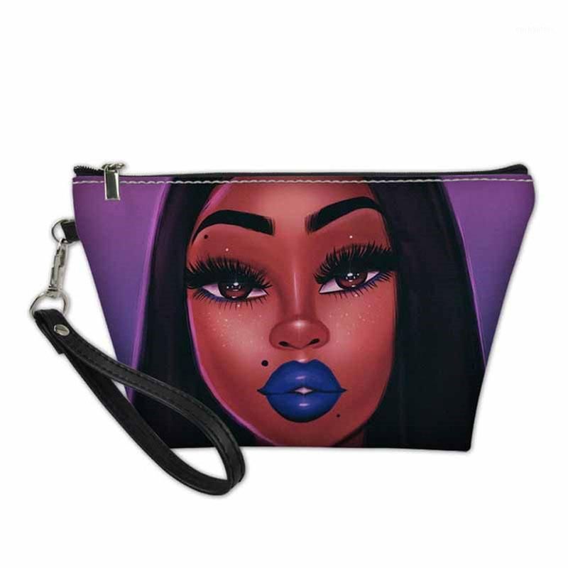 Leather Make Up Bags for Women Black Art African American Girls Cosmetic Bags Cases Custom Ladies Toiletries Organizers1