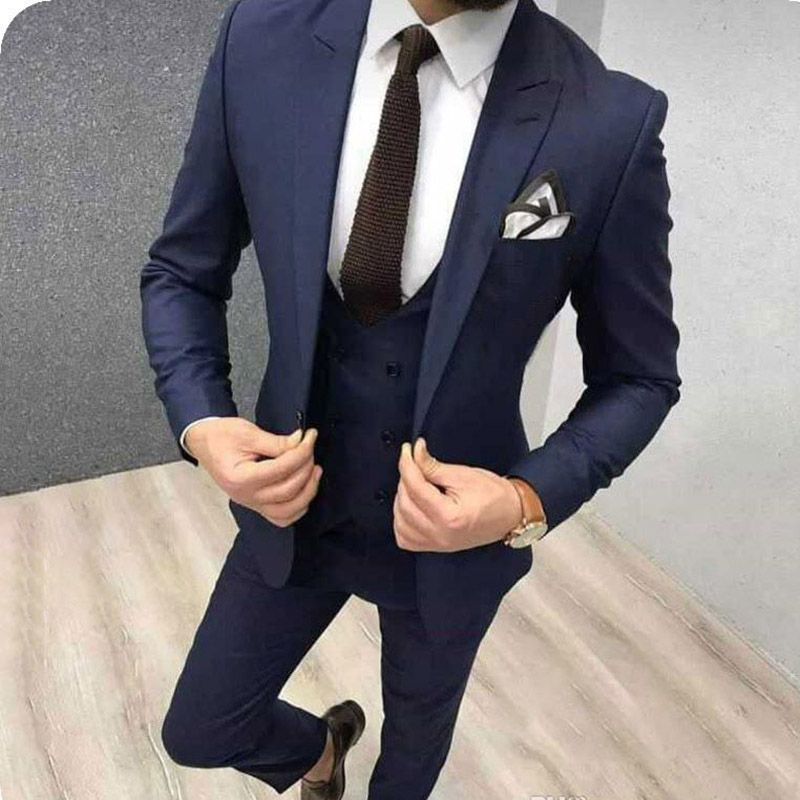 2021 Navy Blue Men Suits For Wedding Groom Wear Tuxedo Formal Business ...