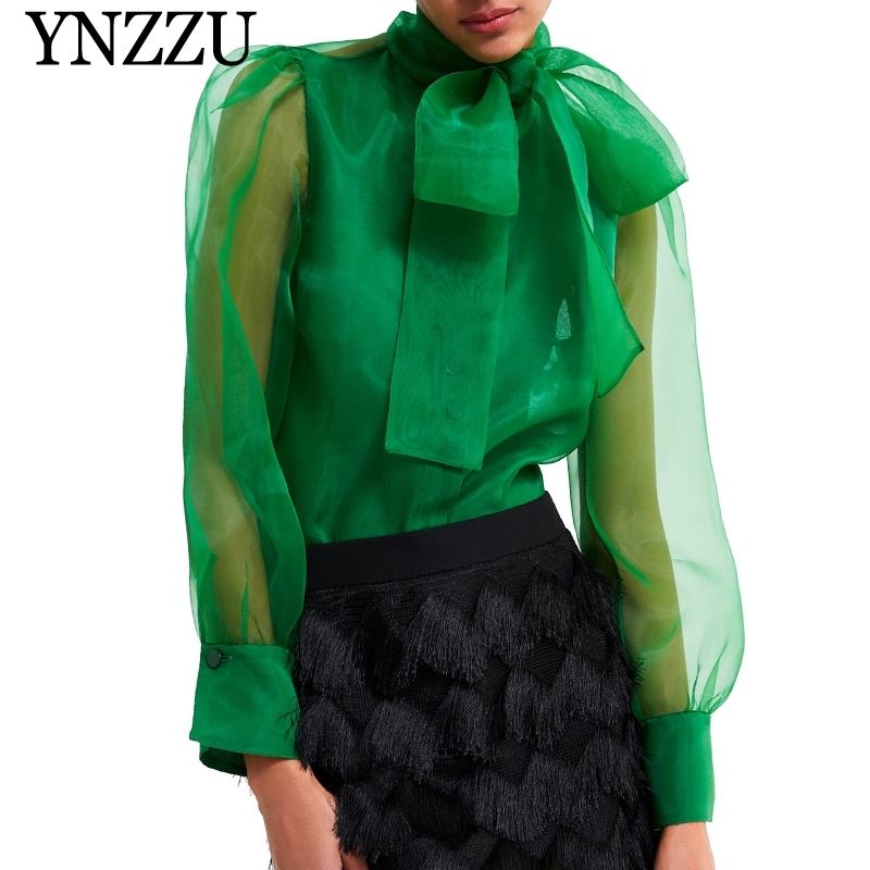 Compre Ynzzu Primavera Elegante Blusa Mujeres Verde Organza Arco Collar De  Manga Larga Mujer Suelta Tops Y Blusas Mujer Blusa Yt564 Y200422 A 14,91 €  Del Shanye04 | Es.Dhgate.Com