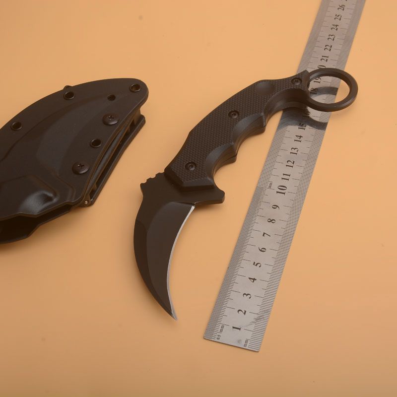 1pcs Karambit 440C Blade noire Full Tang G-10 poignée à lames fixes Couteau à griffe de survie en plein air Couteaux tactiques avec kydex