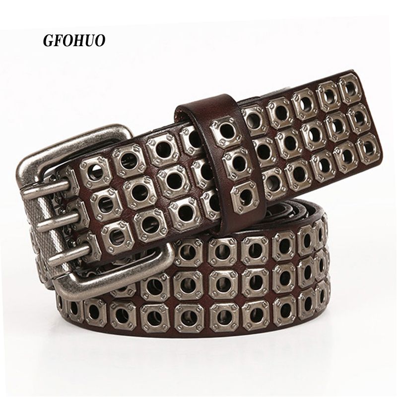 Heavy Metal Cowboy Punk Belt Genuine Leather Hip Hop Belts For Men