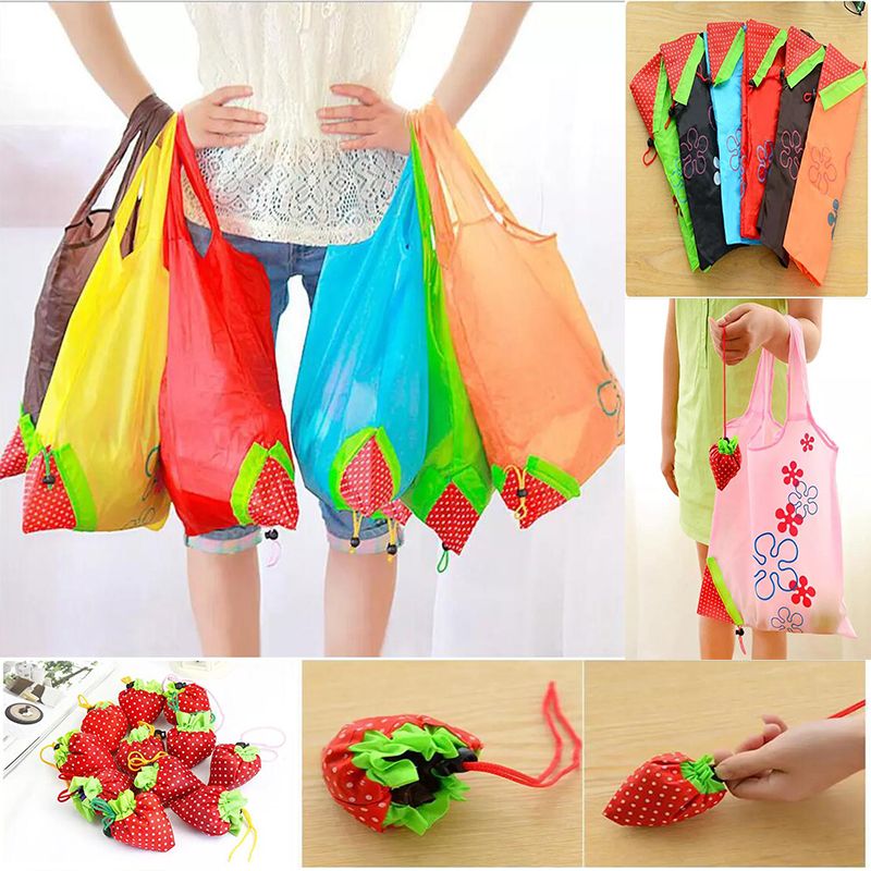 Cute Foldable Storage Grocery Eco Bag Strawberry Reusable Shopping Handbag Tote 