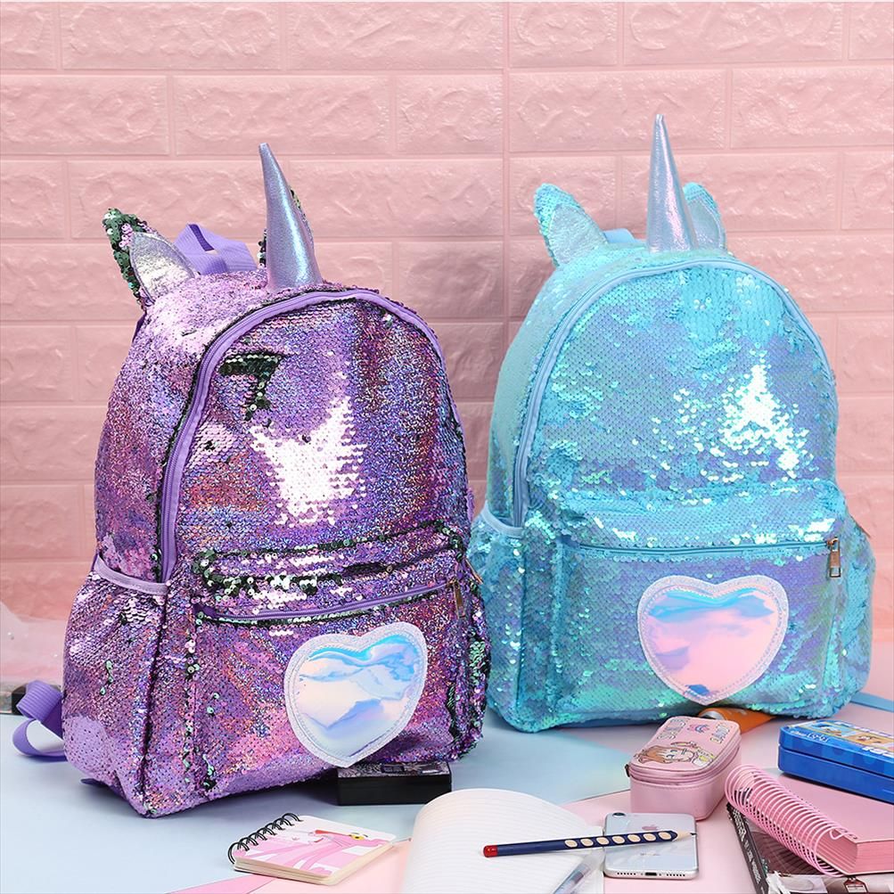 Lentejuelas unicornio bolsas escolares para niñas mochila linda bolsa de capacidad para niños