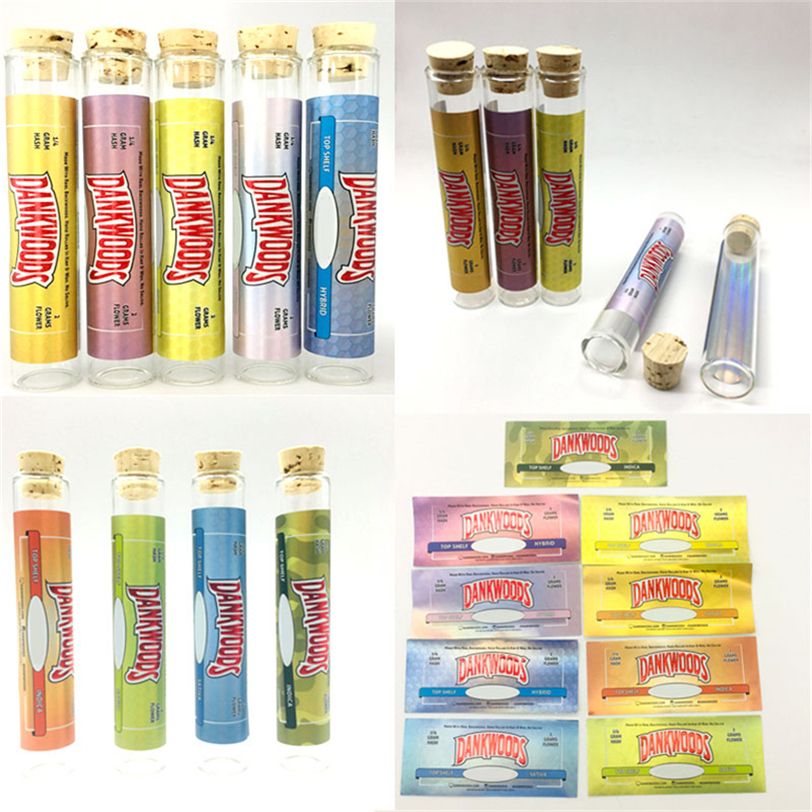 Empty DANKWOODS Pre Roll Joint Glass Tubes Prerolls Plastic Cork Cap
