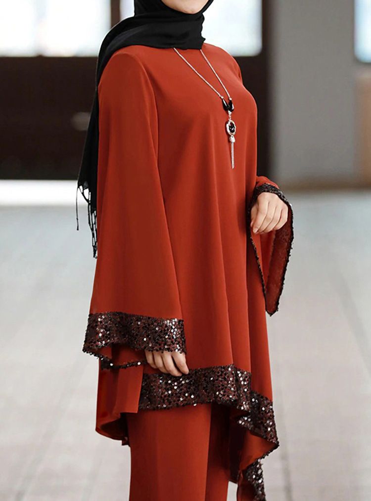 Venta Musulmán Arabe Mujer Ropa Medio Oriente Moda Moda Long Top + Pantalones Dobai