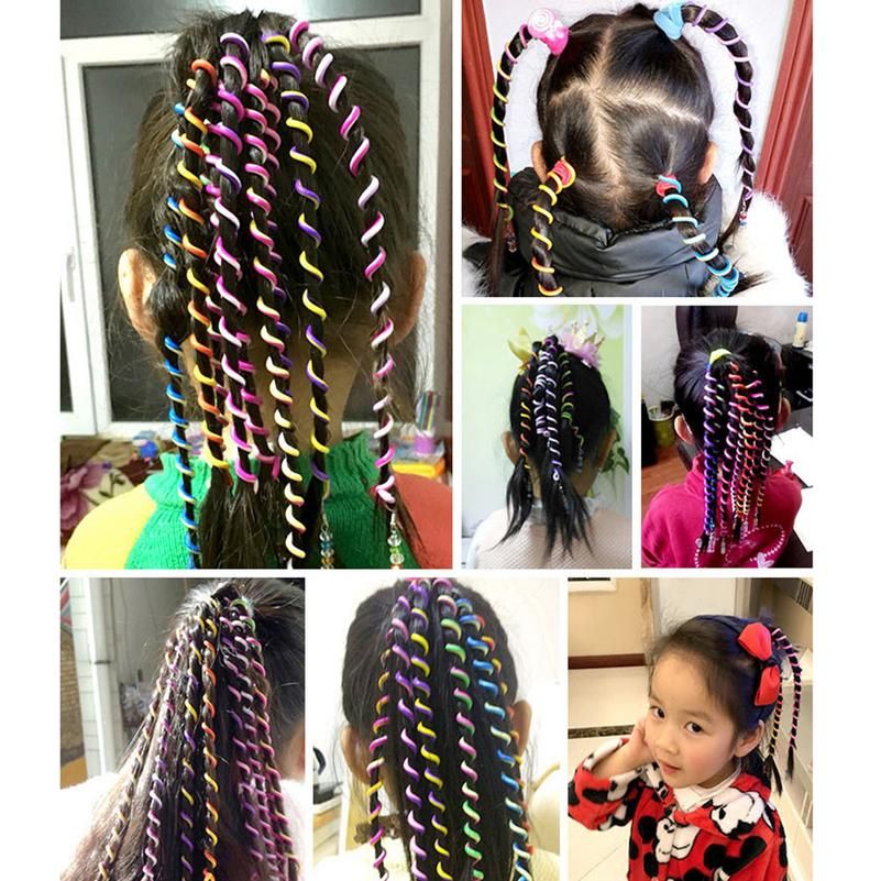 6pcs Rainbow Color Hair Braiding Tools For Girls Spiral Hair Bands For  Styling Hair Hairstyle Elastic Headbands Acc jlloPm