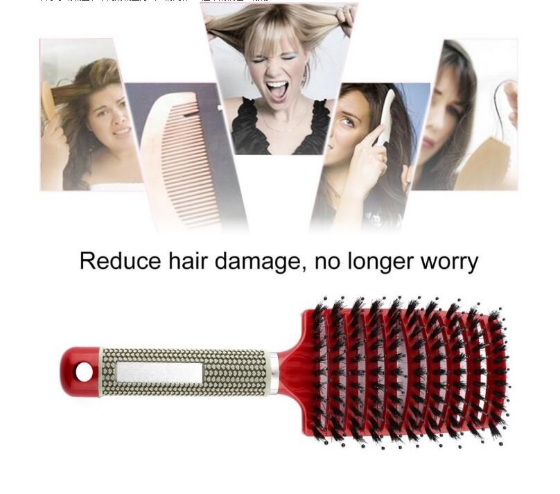 Hairy Big Curved Hair Brush Massage Comb Handle Anti-Slip Style Tangle Hair  Comb For Any