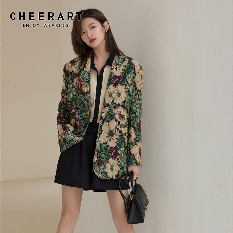 Acquistare Cheerpart Vintage Stampa Floreale Blazer Donna Designer Giacca  Vestito Colorato Verde Blazer Giacche Cappotto Tuta Sportiva Caduta Moda  Y201026 Economico | Consegna Veloce E Qualità | It.Dhgate