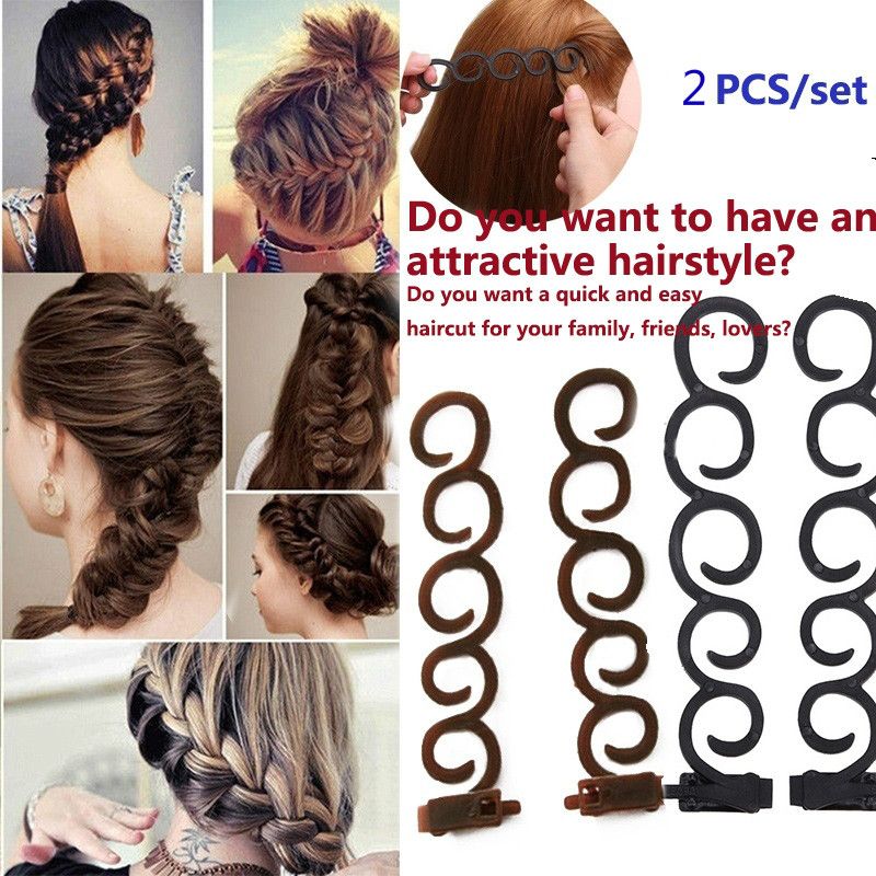 2pcs/set Magic Lady Girl French Hair Braiding Tool Hair Twist Styling Clip  Braider Roller Bun Maker DIY Hair Band Accessories