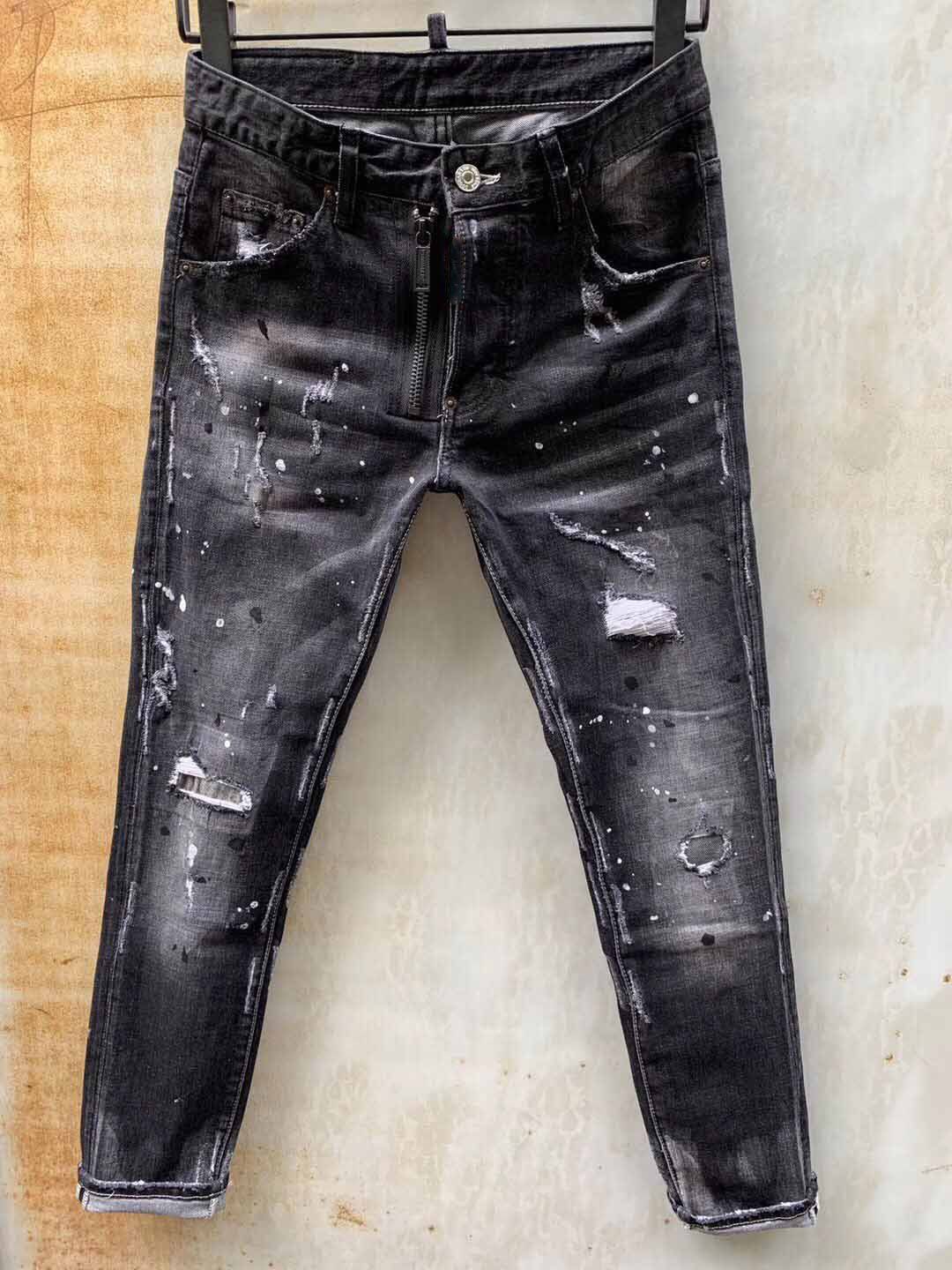 Unique Ribbon con paneles con paneles Pantalones vaqueros negros diseñador de moda Fit Lavado