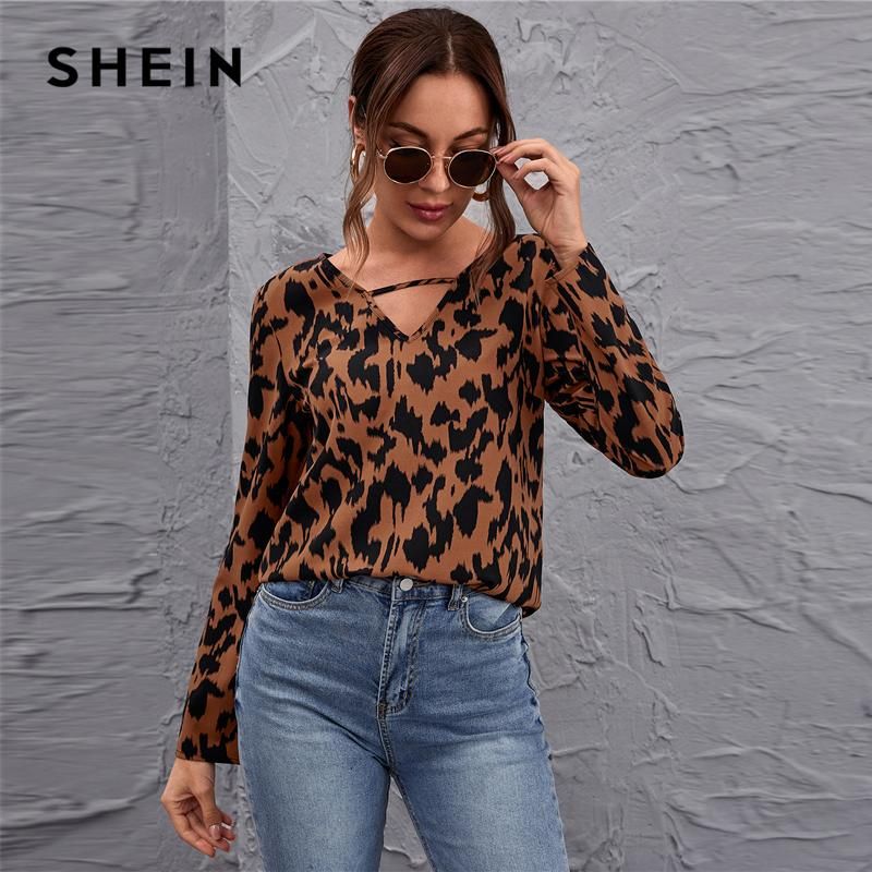Compra Blusas De Mujer Camisetas Shein Multicolor Cerradura Cuello Leopardo  Superior Blusa Mujeres Primavera Otoño Manga Larga Señoras Tops Casuales Y  Barato | Entrega Rápida Y Calidad | Es.Dhgate