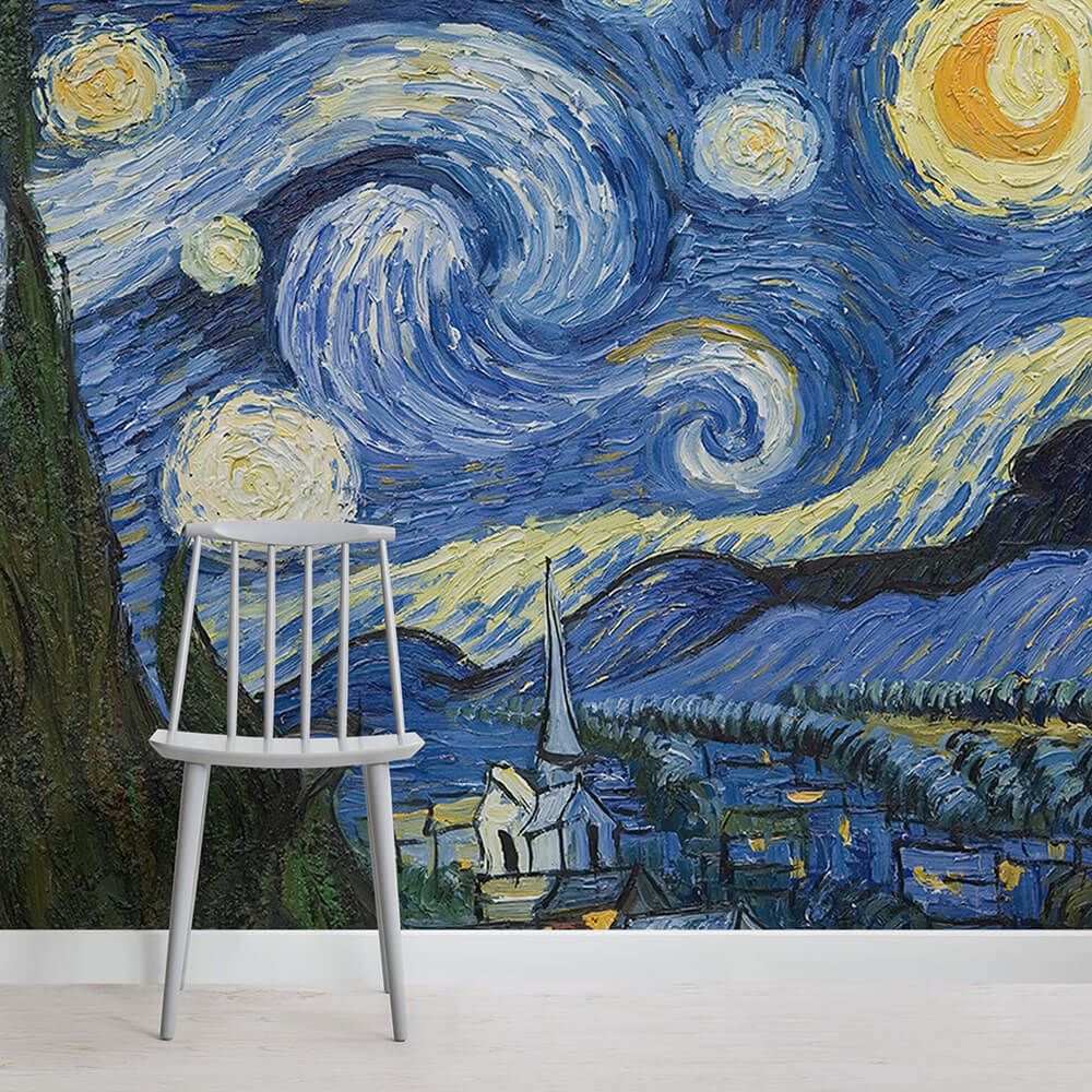 Bacal Modern The Starry Night Wall Mural Wallpaper 3D Blue