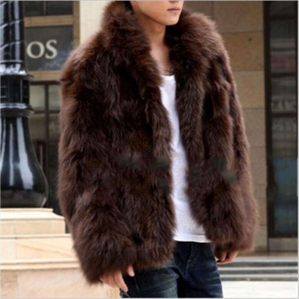 Abrigo de piel sintética de invierno para hombre fresco abrigo cálido moda marrón negro