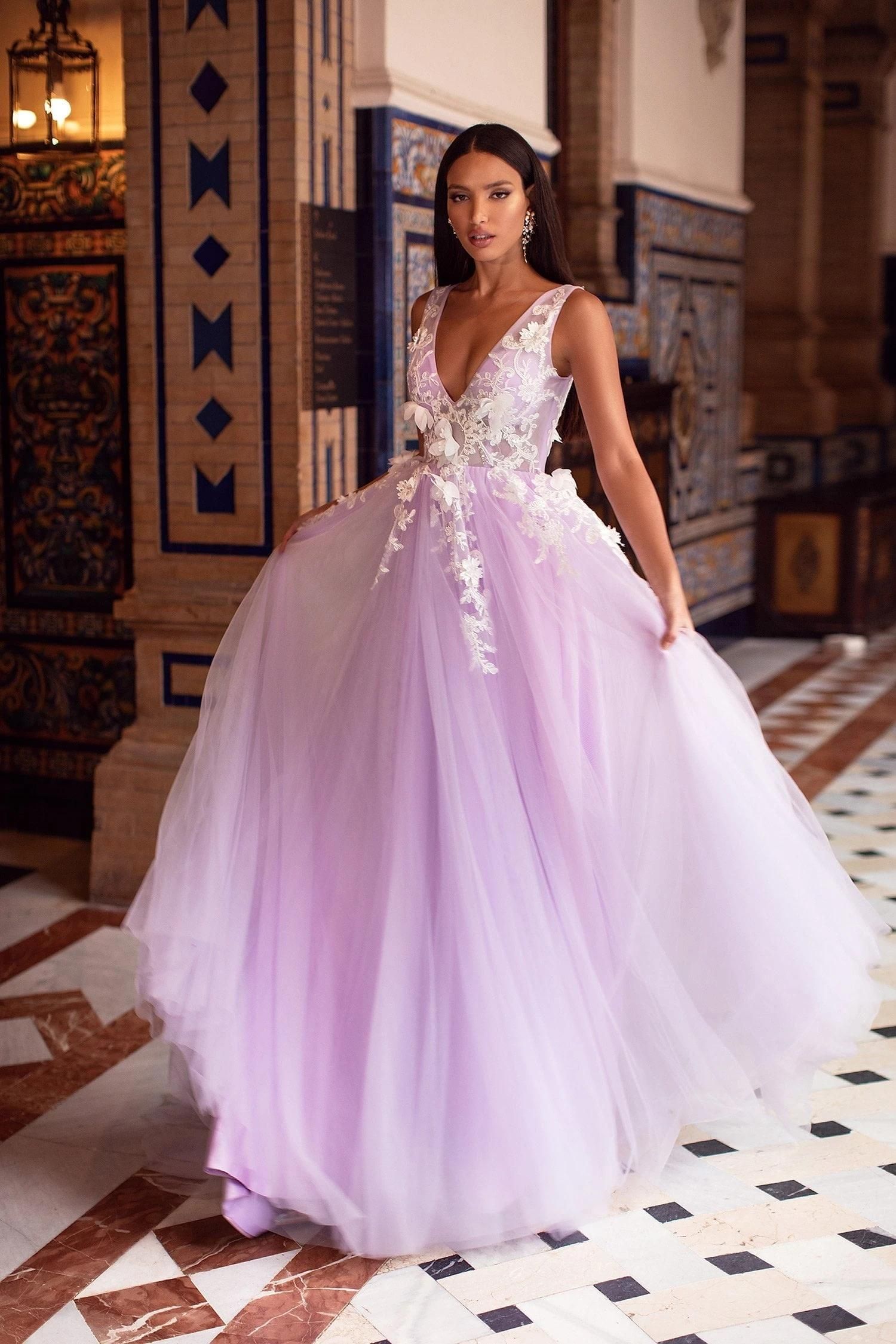 Sexy Princess Tulle Lilac Gorgeous Prom Dresses Party Dress V Neck A ...