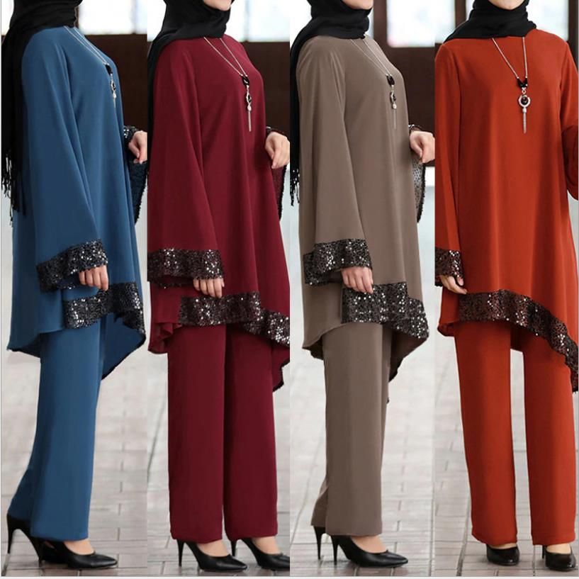 sonrojo Mancha nadar Venta Caliente Musulmán Arabe Mujer Ropa Medio Oriente Moda Moda Patchwork  Long Top + Pantalones Dobai Dubai De 21,56 € | DHgate