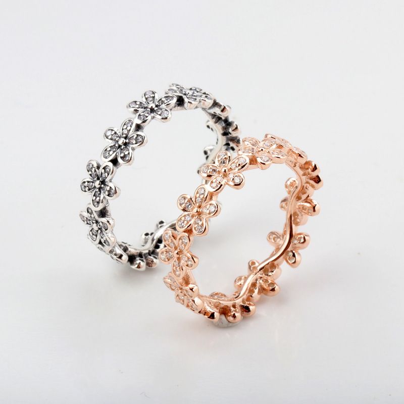 Compra 925 Anillo De Plata Esterlina Pandora Rosa Oro Deslumbrante Cadena  De Flores Con Anillos De Cristal Para Mujeres Joyería De Fiesta De Boda  Barato | Entrega Rápida Y Calidad | Es.Dhgate