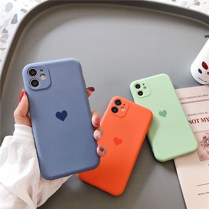 Frosted Lens Protection Silicone Heart Phone Case For Iphone 12 11 Pro