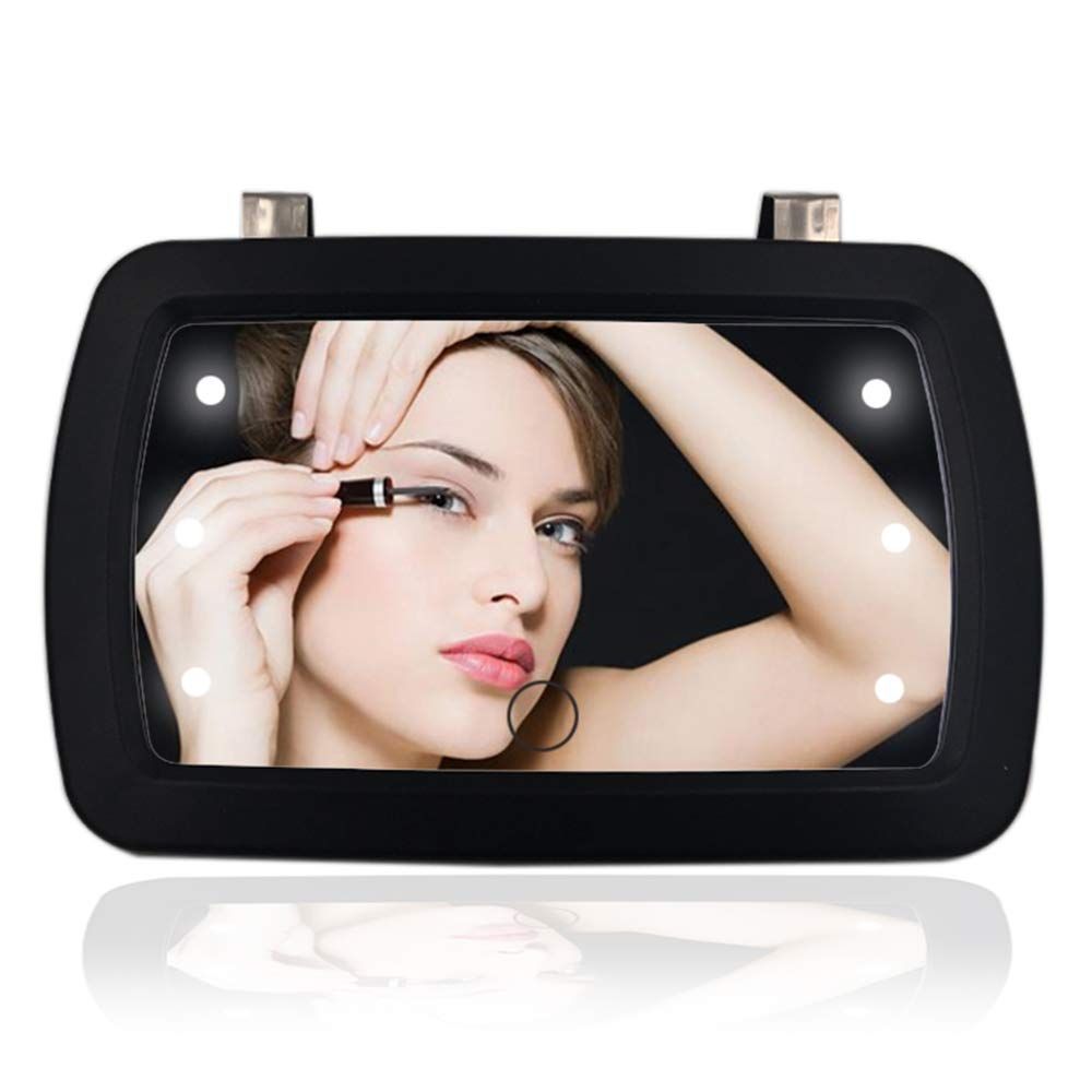 Car Sun Visor Mirror With LED Lights Makeup Sun Shading Cosmetic Clip