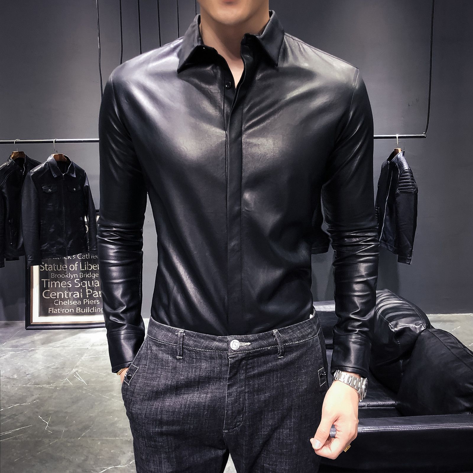 Compra Camisas De Cuero Occidental Para Hombre Negro Urbano Vaquero Sexy  Trajes Antisocial Club Antisocial Slim Fit Faux PU Cuero Para Hombre Ropa  De Moda Coreana C1211 Barato | Entrega Rápida Y