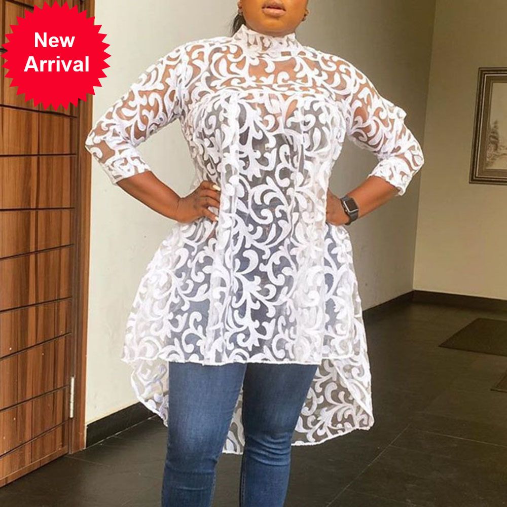 plus size white sheer top