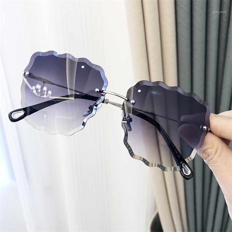 Fashion Rimless Sunglasses For Women Big Designer Female Square Shades Car Driving Anti Glare Glasses lunettes UV1