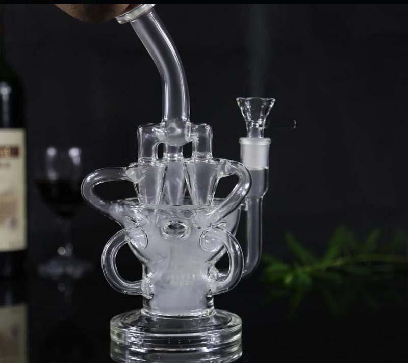 2021 Triple Funnel Chambers Bongs Pipes Joint 14.4mm Tall 26cm Glass