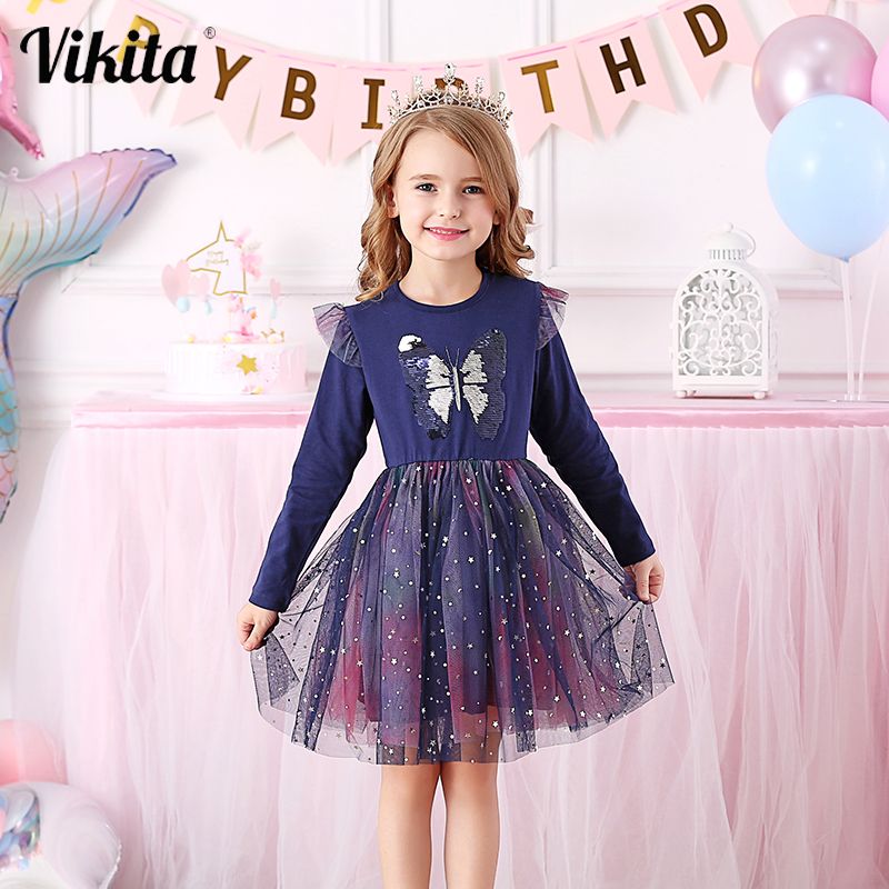 Vikita 3-8 años Unicornio Vestido para niñas Unicornio Vestidos de fiesta Otoño Invierno Vestidos