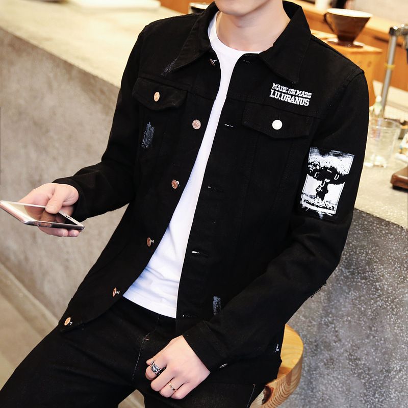 Compra Primavera Otoño Casual Streetwear Chaqueta De Moda Coreana Para  Hombre Juvenil Slim Guapo Ropa Hombre Black Denim Jacket 201123 Barato |  Entrega Rápida Y Calidad | Es.Dhgate