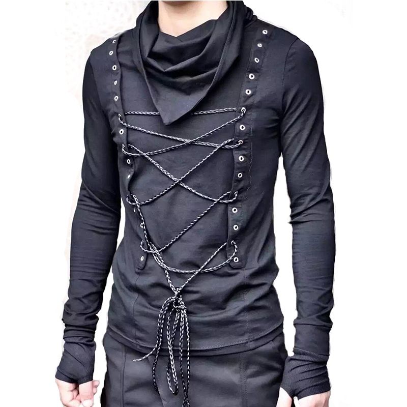 Men nightclub DJ singer hip hop punk rock black t shirt gothic long sleeve  tops women harajuku slim fit streetwear swag clothes Y200104