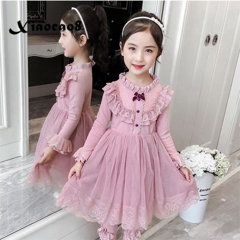 Invierno otoño niñas vestido bebé niño manga larga princesa vestido para niñas malla volante vestidos de Invierno otoño niñas vestido bebé niño manga larga princesa vestido para niñas malla volante vestidos de