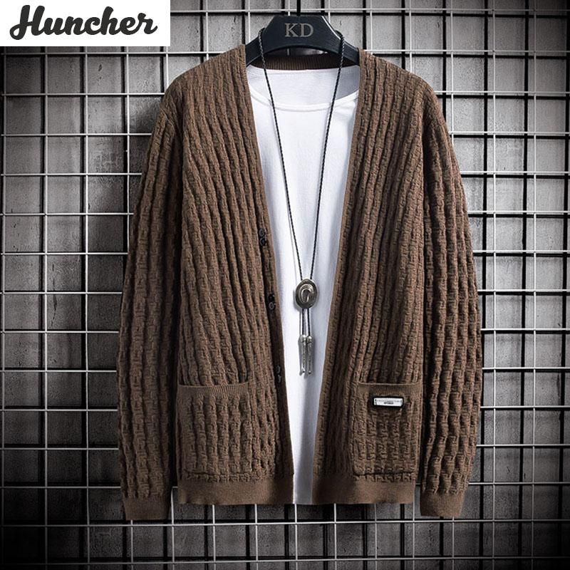 Suéteres para hombre Huncher de Hombres de Cardigan 2021 Invierno Soild Vintage Jumper Suéter