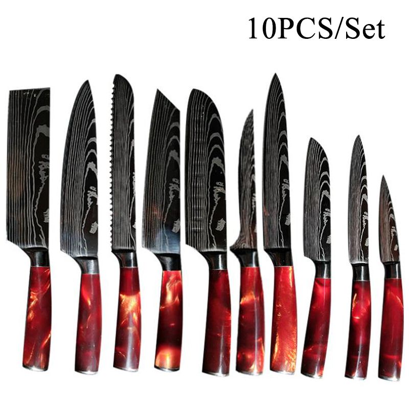 Red 10 pcs knife set