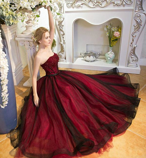 Acquistare 2021 Abiti Da Sposa Rossi Neri Una Linea Senza Spalline Sweep  Train Abiti Da Sposa Con Perline Tulle Abiti Da Sposa Economico | Consegna  Veloce E Qualità | It.Dhgate