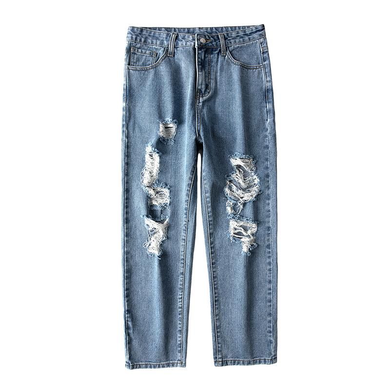 Acquista Jeans Da Uomo Strappato Uomo Largo Gamba Pantaloni Da Gamba  Tagliato A Taglio Libero Allentato Blu Afflitto Scava Fuori Buco Rotto  Streetwear Stile Punk Stile Lunghezza Caviglia A 26,3 € Dal
