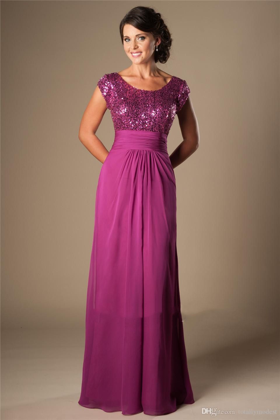 Acquista Magenta Lungo Modesto Damigella Donore Abiti Cap Manica Sequins  Chiffon Semplice Da Sera Maids Of Honore Abiti Abiti Da Sposa A Buon  Mercato Abiti Da Sposa Convenzionali A 55,7 € Dal