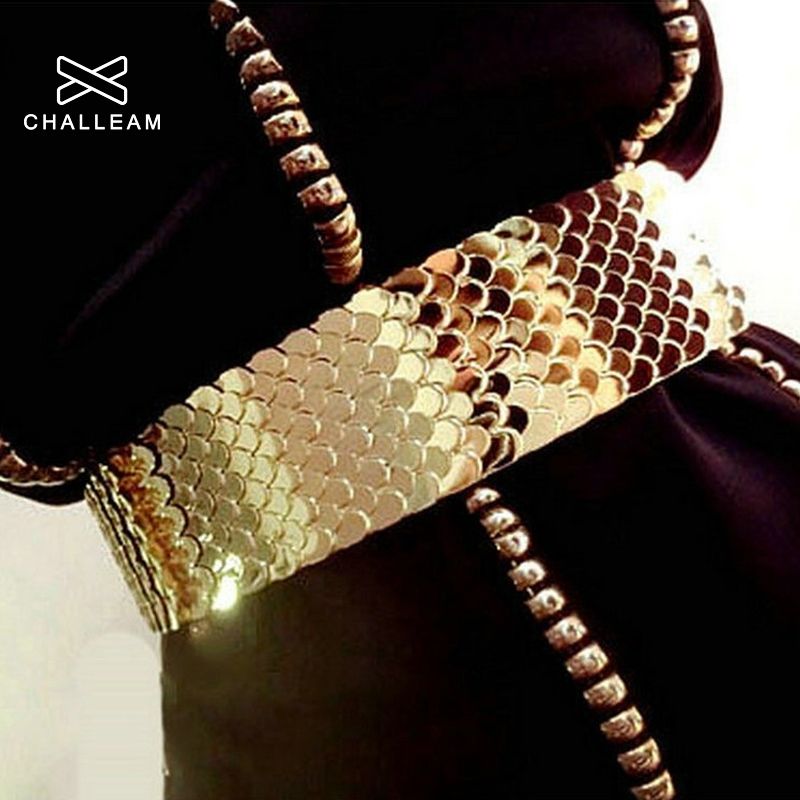 Mujeres Elástica Mujer Dorado Silver Espejo Moda Damas Heavy Metal Fish Fish