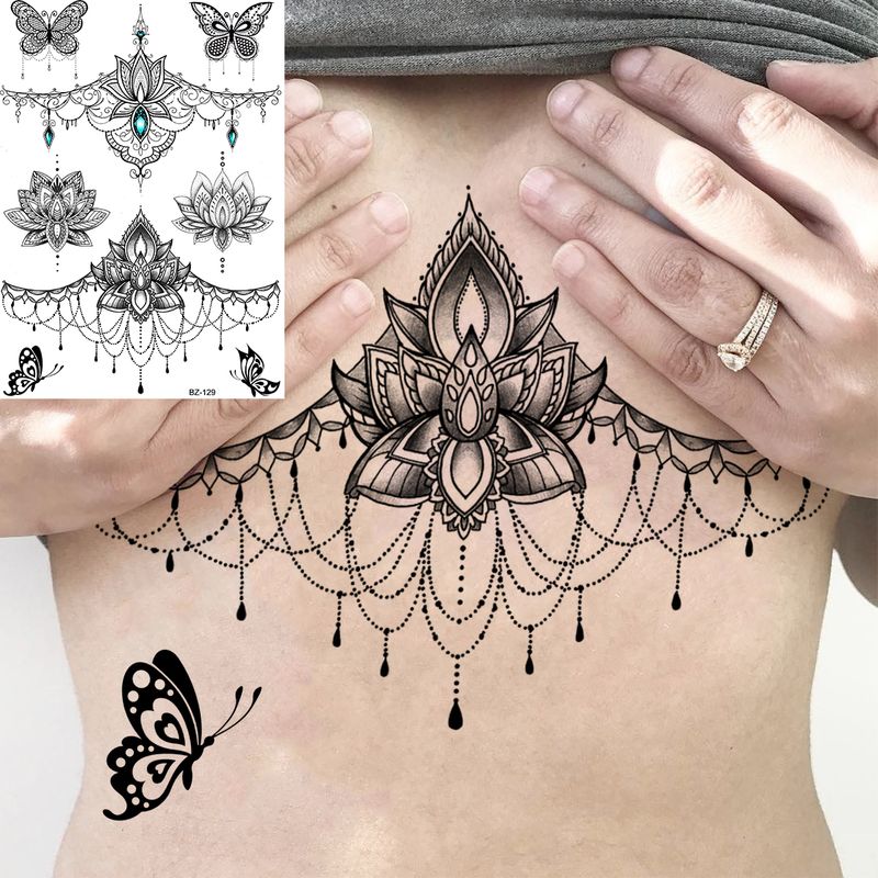 Lotus Henna Mandala Chest Temporary Tattoos For Women Underboob Adult Butterfly Turtle Lion Fake Tattoo Sexy Waterproof Tatoos W220310 Lotus Henna Mandala Chest Temporary Tattoos For Women Underboob Adult Butterfly Turtle Lion Fake Tattoo Sexy Waterproof Tatoos W220310