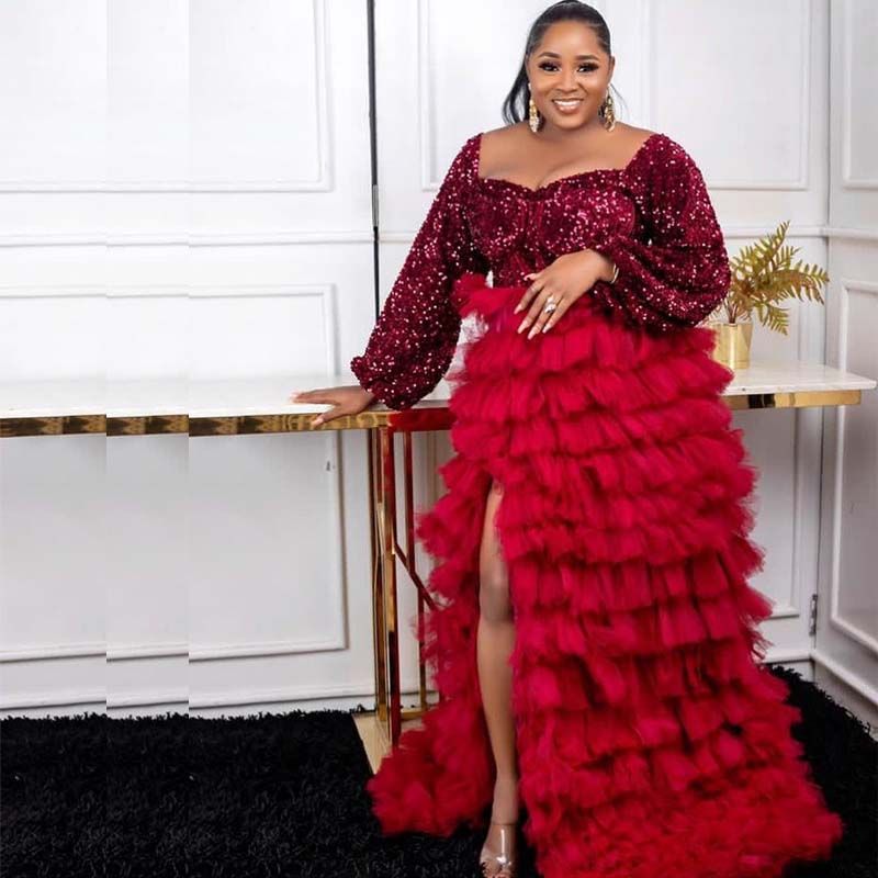 Plus Size Burgundy A Line Prom Dresses 