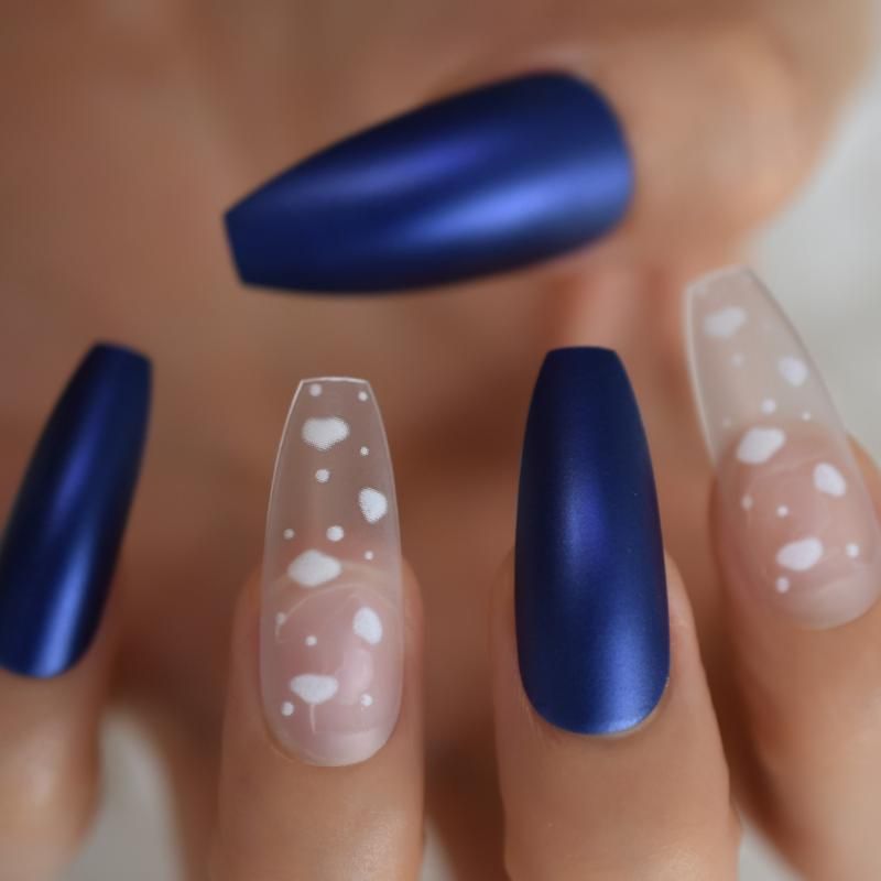 False Nails White Sky Cloud Dark Royal Blue Coffin Extra Long Matte Press On Ballerina Frosted False Nails White Sky Cloud Dark Royal Blue Coffin Extra Long Matte Press On Ballerina Frosted