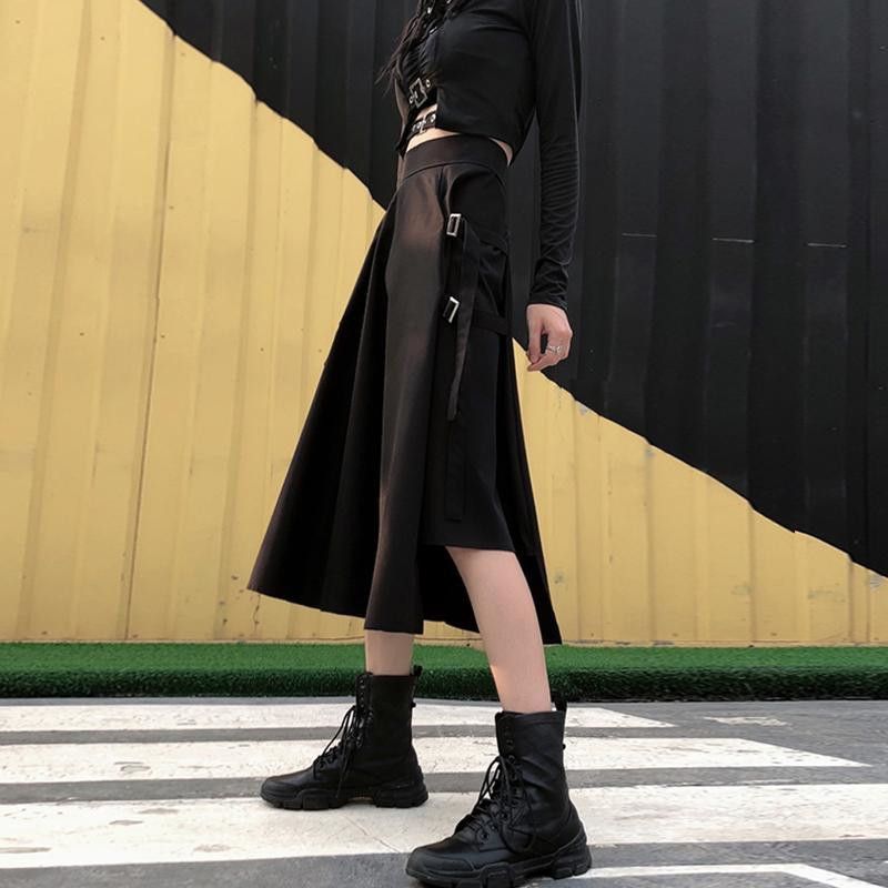 Góticas punk de negro faldas largas con Harajuku Chicas frescas Vintage gris