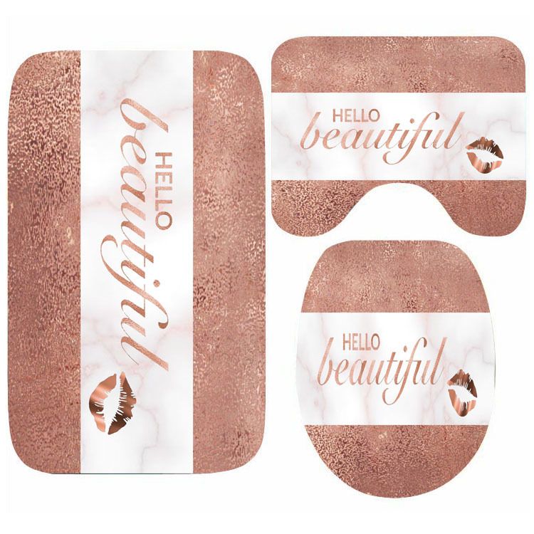 Sparkle Homes Rose Gold Glitter Bathroom Set Toilet Mat, Doormat